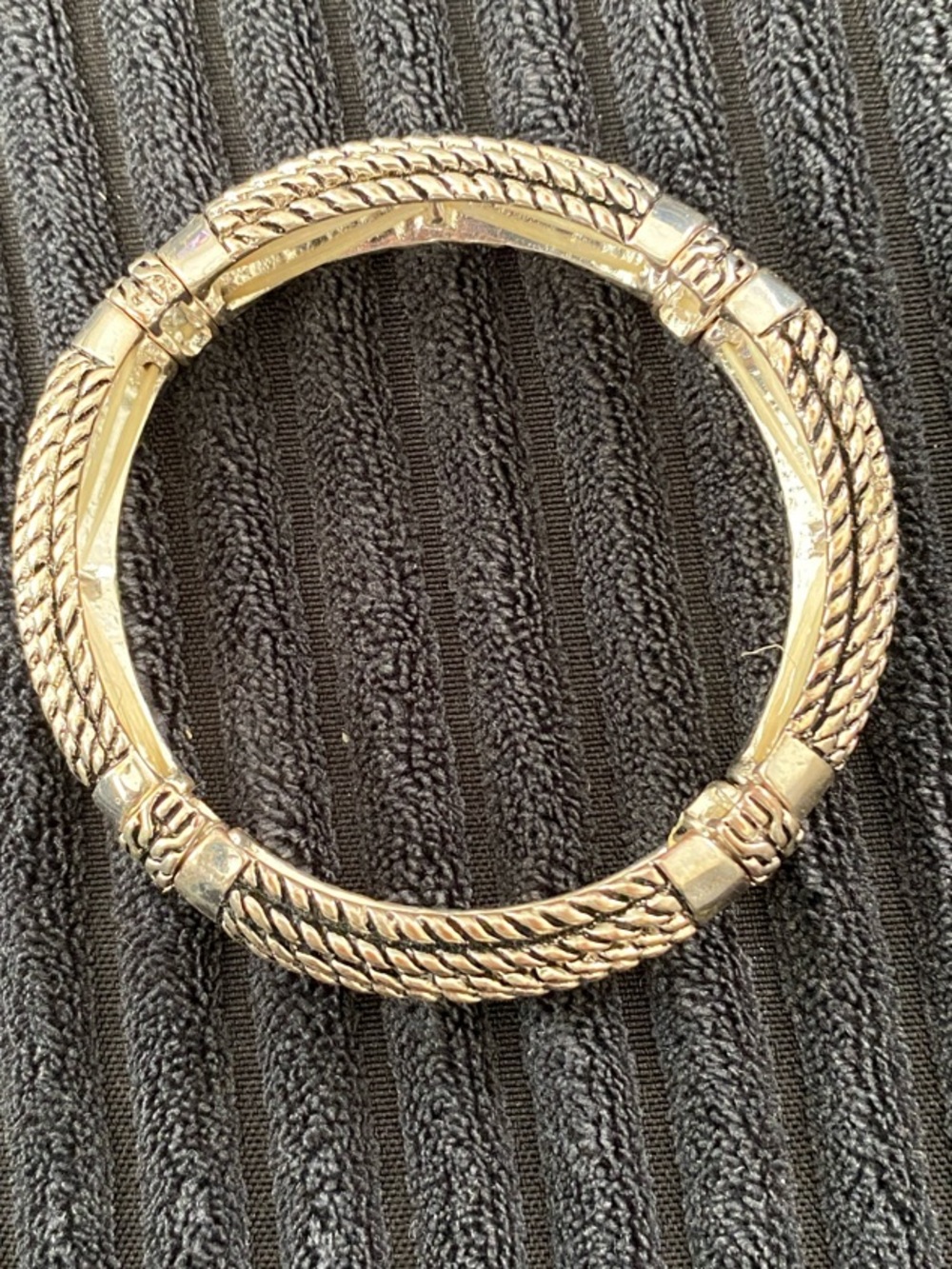 Chunky Silver-Tone Braided Rope Bangle Stretch Bracelet